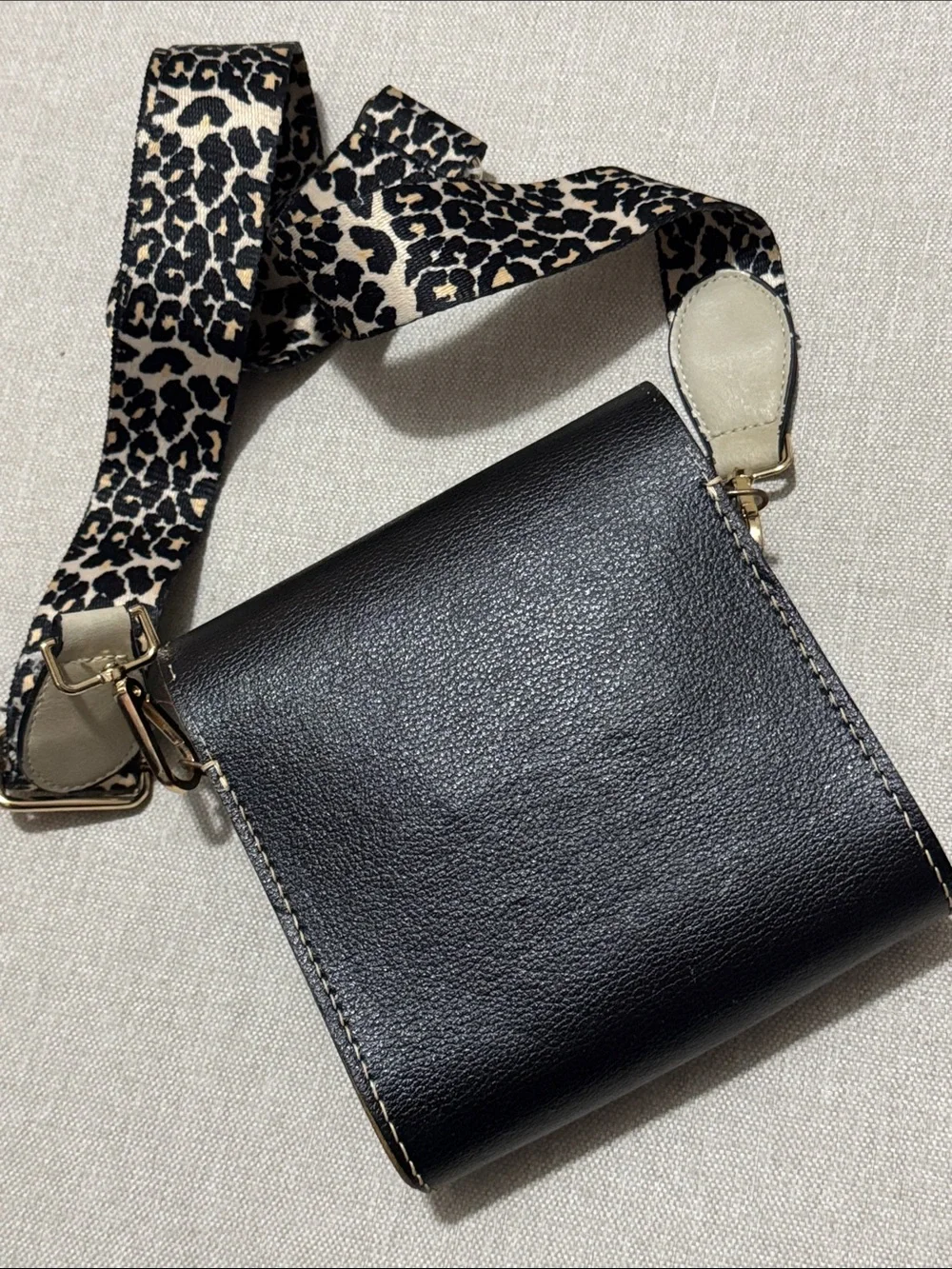 Vintage Camera Case-Repurposed To Be Crossbody Bag-Black-Animal Print Strap-GUC
